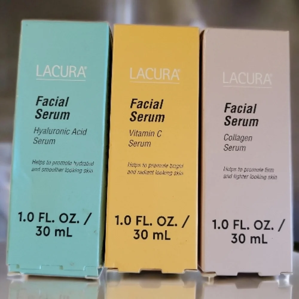 Lacura Facial Vitamin C, Collagen Serum & Hyaluronic 1 fl oz NIB 1 Set/3 Poland